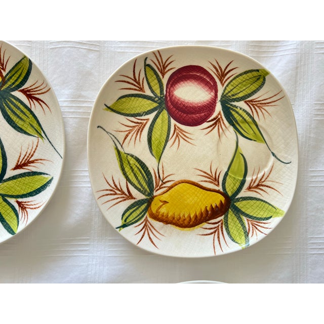 Yellow Vintage Ucagco Hand Painted Apple Pear Textured Dessert Plates, Made in Usa- Set of 4 For Sale - Image 8 of 12