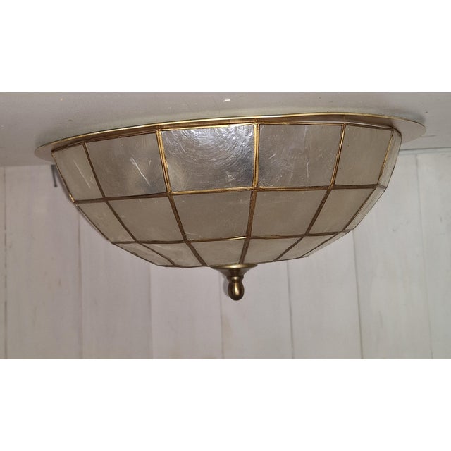 Flat Vintage Ceiling Lamp with Capiz Shell Tile Shade from Honsel, 1980s For Sale - Image 6 of 8