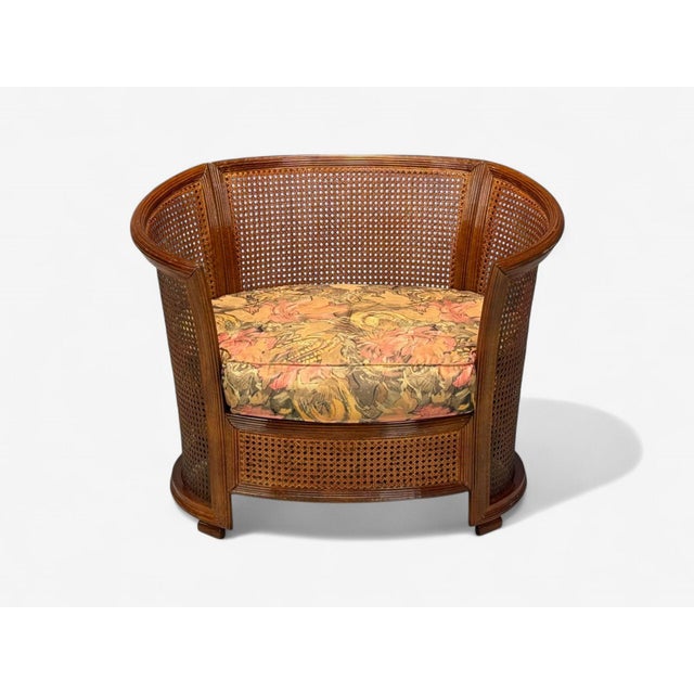 Traditional, Cane, Walnut, Barrel Back Armchair, Usa, 1980s For Sale - Image 4 of 11