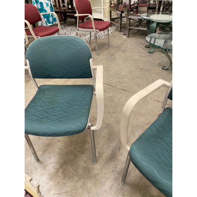 Modern Italian Blue Mid Century Designer Office Chairs by Giancarlo Peretti- A Pair For Sale - Image 3 of 5