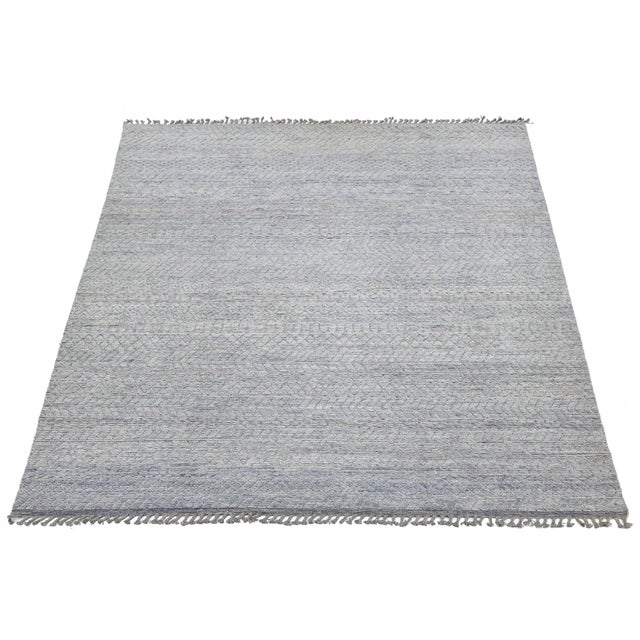Tribal Modern Moroccan Tribal Abstract Wool Area Rug – Soft Blue & Slate Grey 10x14 For Sale - Image 3 of 10