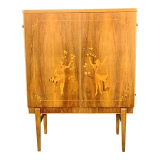 Swedish Mid-Century Modern Storage/Bar Cabinet With Inlaid Women by Reimers Möbler, 1950's For Sale