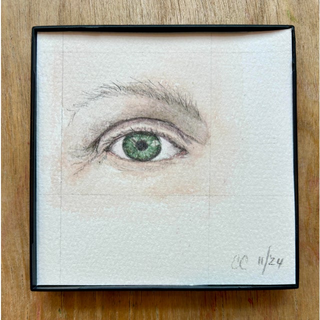 2020s Watercolor Painting Original of “Self Portrait Green Eye” For Sale - Image 5 of 6