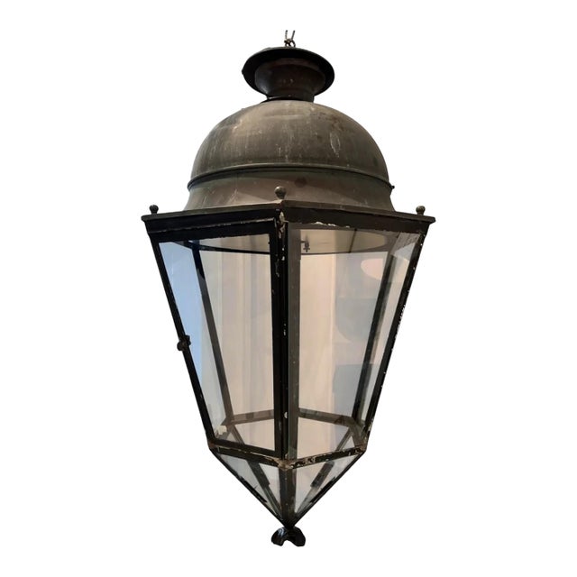 19th Century French Large Iron & Glass Lantern For Sale