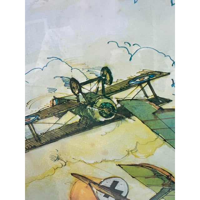 Traditional Vintage Framed Watercolor of the Red Baron World War L Fighter Plane For Sale - Image 3 of 7