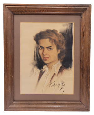 José Manuel Capuletti, Female Portrait, Charcoal and Pastel, 20th Century, Framed