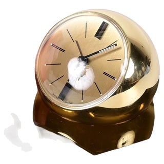 8 Day Gilt Sphere Clock with Smoked Acrylic Glass Base in Box from Swiza, 1970s For Sale