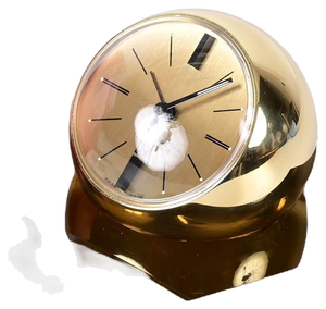 8 Day Gilt Sphere Clock with Smoked Acrylic Glass Base in Box from Swiza, 1970s