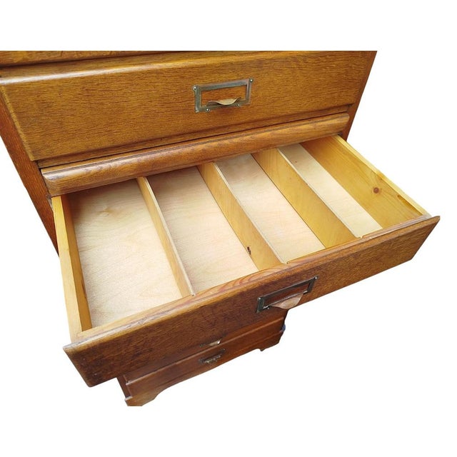 1920s Mid-Century Danish Oak Archive Cabinet with Pull-Out Shelf, 1920s For Sale - Image 5 of 16