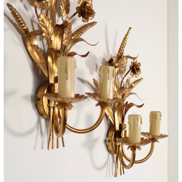 Italian Wheat Tole Sconces , a Pair For Sale - Image 6 of 8