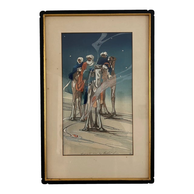 Vintage Bertha Lum Three Wise Men Original Color Woodcut Signed Dated Japanese Inspired For Sale