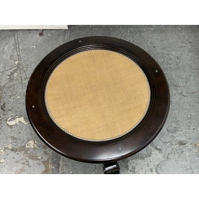 Wood Contemporary Mahogany Pedestal Dining Table With Glass Table Top For Sale - Image 7 of 12