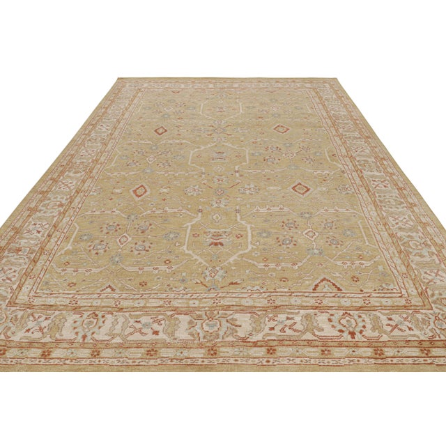Modern Rug & Kilim’s Oushak Style Rug in Beige-Brown, Gold Floral Patterns For Sale - Image 3 of 7