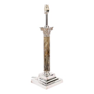 Vintage Victorian Silver Plated Corinthian Column Table Lamp, 1920s For Sale