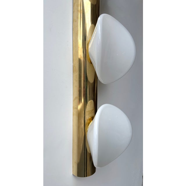 Contemporary Pair of White Murano Glass and Brass Sconces, Italy - a Pair For Sale - Image 10 of 15
