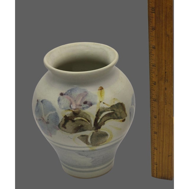 Santa Barbara Hand -Thrown Pottery Morning Glory Floral Vase Marked For Sale - Image 4 of 9