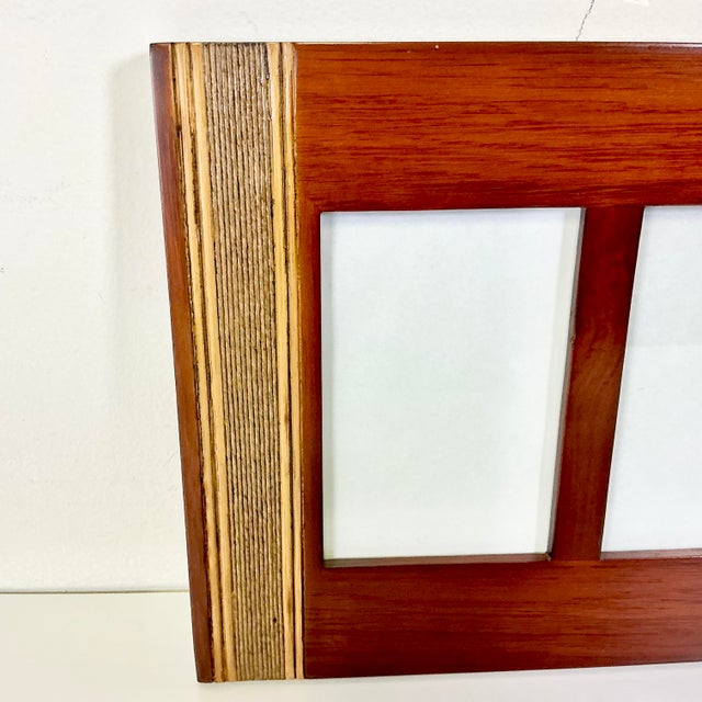 1980s Vintage Boho Chic Arts & Crafts Mahogany Dual Photo Wall Picture Frame. For Sale - Image 6 of 8