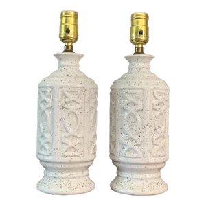 Mid Century Modern White and Gold Table Lamps, a Pair