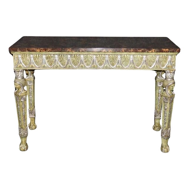 Maitland Smith Egyptian Revival Style Faux Tortoise Shell Painted Console Table For Sale