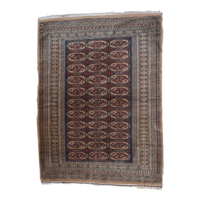 1960s Handmade Vintage Uzbek Bukhara Rug 4.2' X 5.7' For Sale