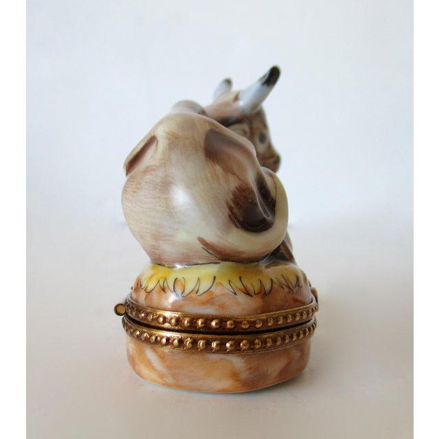 Limoges, France Rochard Hand-Painted Enamel "Longhorn Cow," Trinket Box For Sale - Image 10 of 15