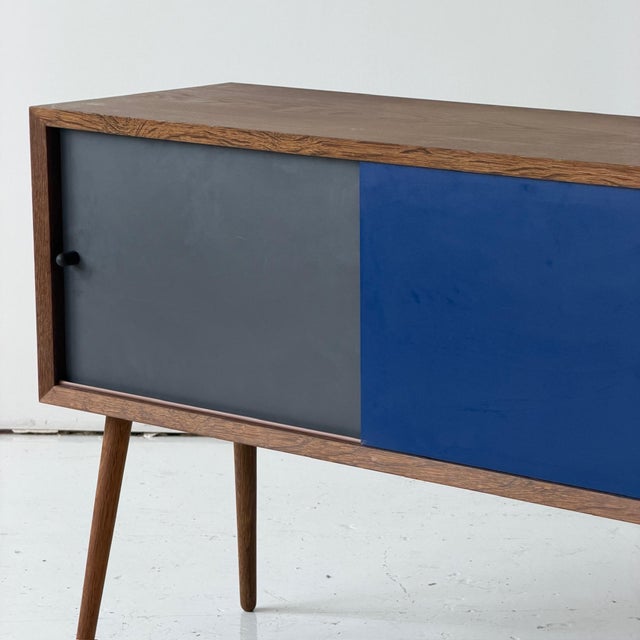 Mid-Century Modern 1970s Painted Danish Sliding Door Cabinet For Sale - Image 3 of 9