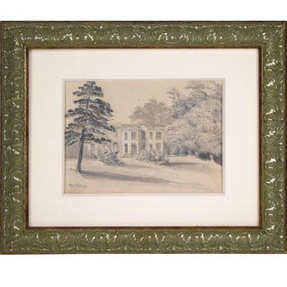 19th Century English Graphite Landscape Drawing W/ Estate "The Elms" For Sale