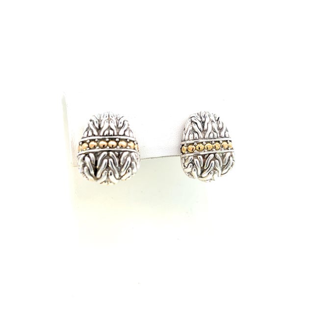 1990s Pair of John Hardy Estate No Original Back Earrings Sterling Silver 18k Y Gold For Sale In New York - Image 6 of 6