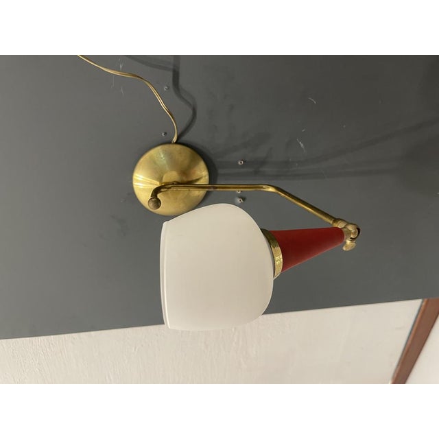 Vintage Brass and Red Adjustable Sconces,1950s, Set of 2 For Sale - Image 4 of 8