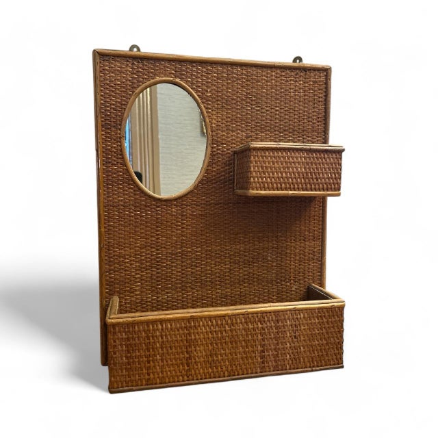 Wood Vintage Wall Organizer With Mirror For Sale - Image 7 of 8