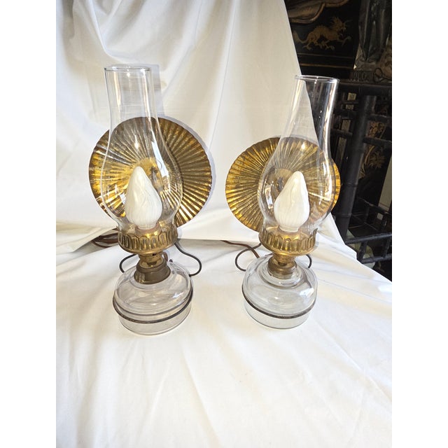 1900s Primitive Pair of Converted Kerosene Lamps With Tin Reflectors Now Electrofied For Sale - Image 4 of 8