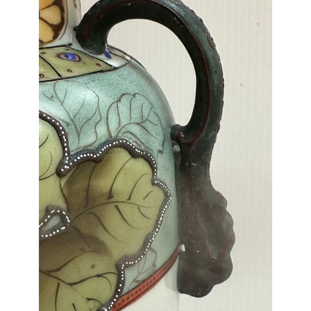 Japanese Early 20Th Century Asian Japanese Hand Painted Imperial Nippon Floral Handle Marriage Vase For Sale - Image 3 of 16
