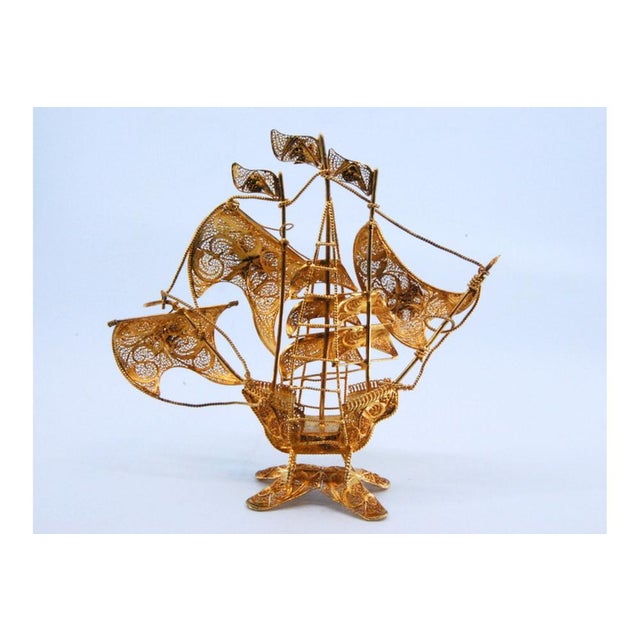 Silver Filigree Caravel with Enameled Crosses on the Sails and Mast For Sale - Image 4 of 10