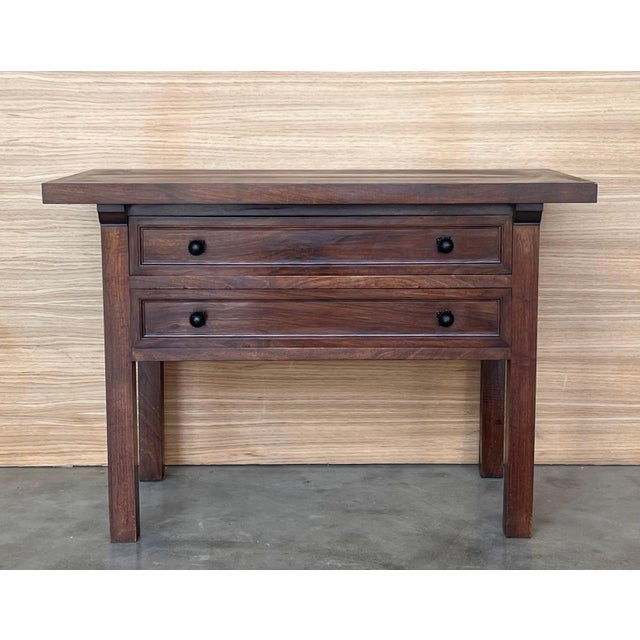 20th Century Spanish Nightstand or Side Table with Two Drawers and Iron Hardware For Sale - Image 10 of 18