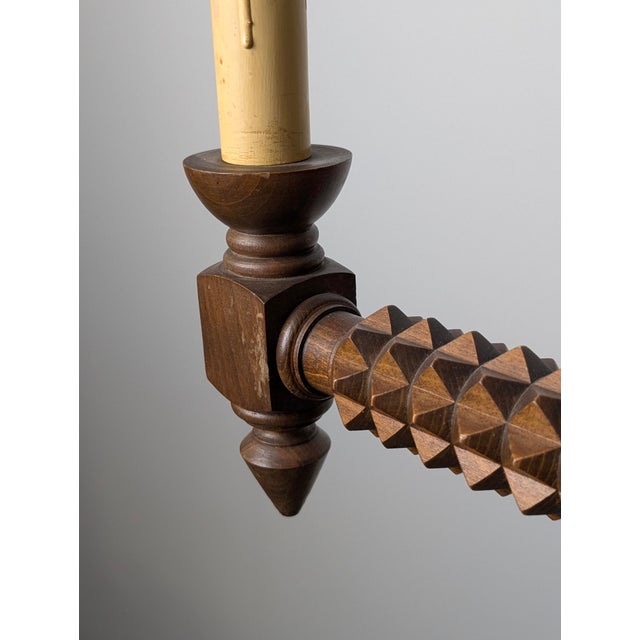 1940s French Brutalist Carved Wood Chandelier by Charles Dudouyt, 1940s For Sale - Image 5 of 15