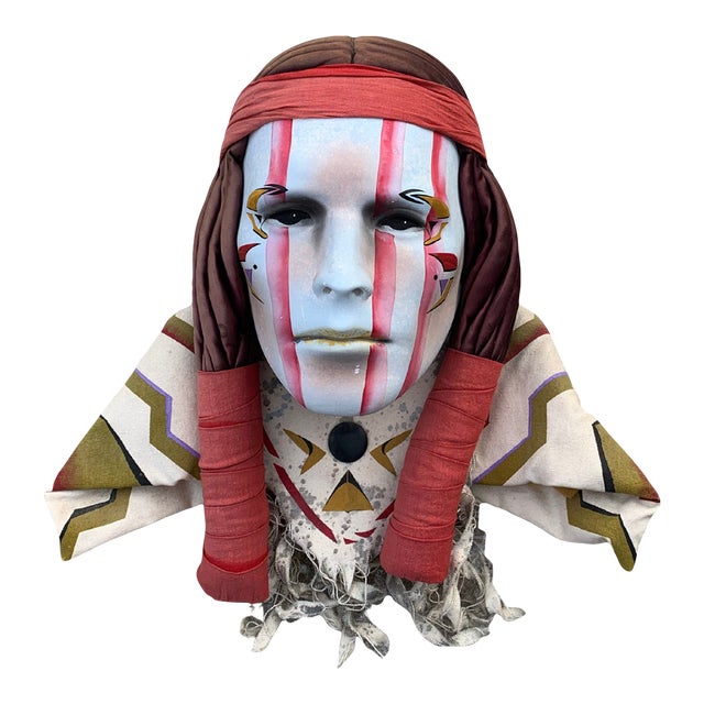 Rare Dyan Nelson Signed Native American Ceramic Wall Mask With Hand-Painted Symbolic Motifs For Sale