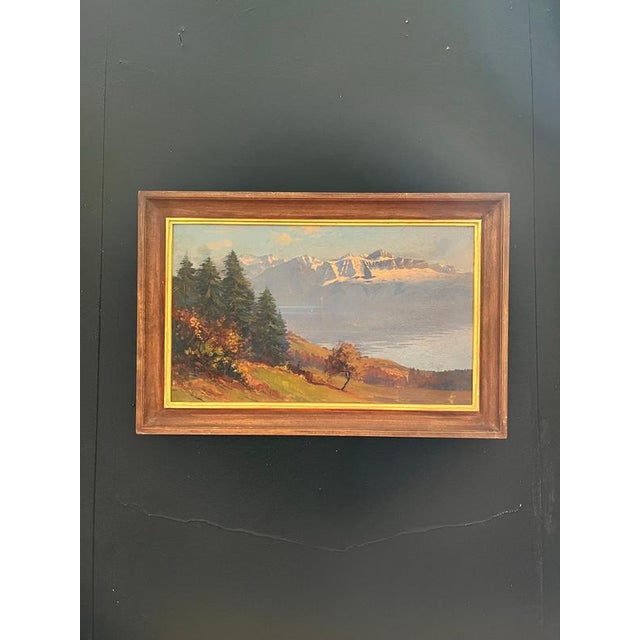 Charles Parisod, Lake and Mountains, 1925, Oil on Wood Panel For Sale - Image 8 of 13