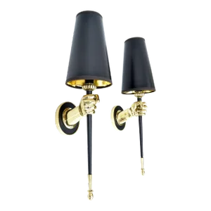 Maison Jansen French Pair of Bronze Hand Sconces Black Torch Mid-Century Modern