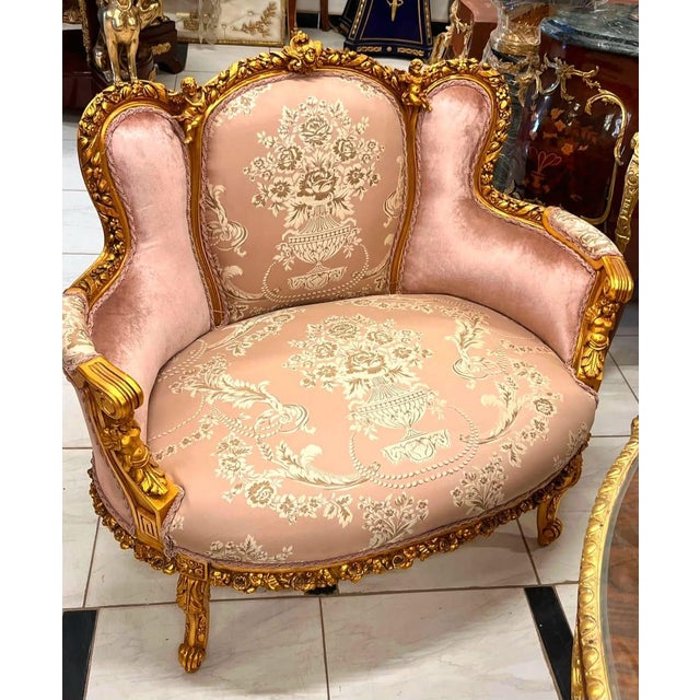 Create an atmosphere of timeless romance with this exquisite French Louis XV Loveseat Sofa, a luxurious statement piece...