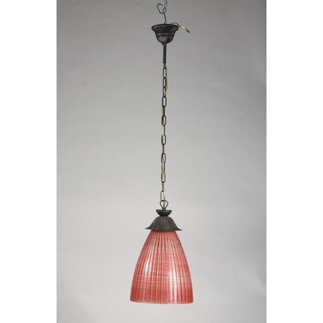 Glass Italian Striped Coral Red Glass Ceiling Lamp, 1970s For Sale - Image 7 of 7