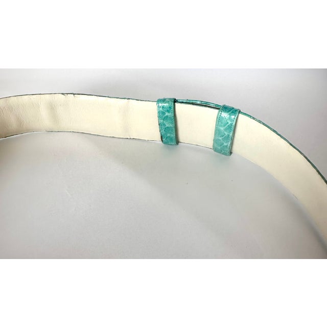 1990s Judith Leiber Belt Snakeskin Turquoise Blue Green Gold Plated Buckle Art Deco Adjustable Vintage For Sale - Image 9 of 11