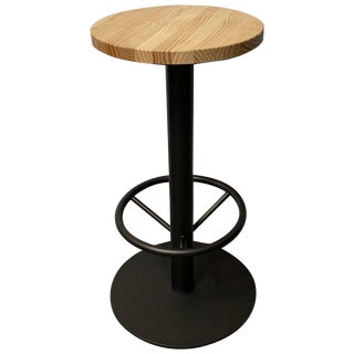 New Industrial Wrought Iron Shop Stool With Pine Wood Seat For Sale