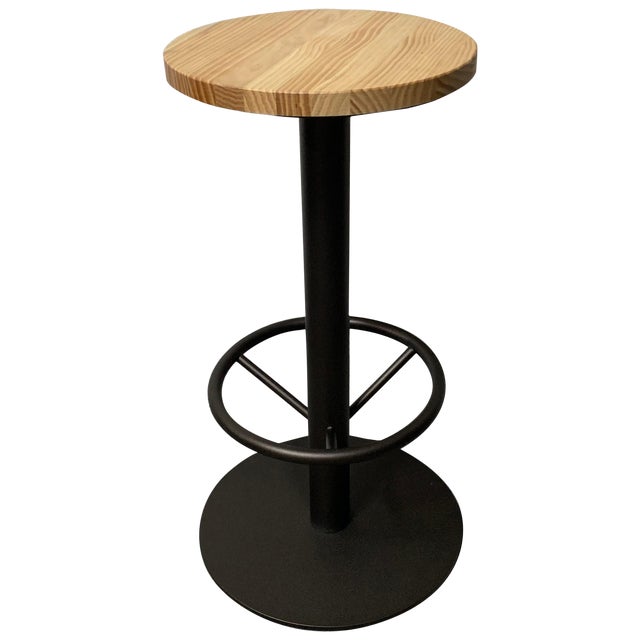 New Industrial Wrought Iron Shop Stool With Pine Wood Seat For Sale