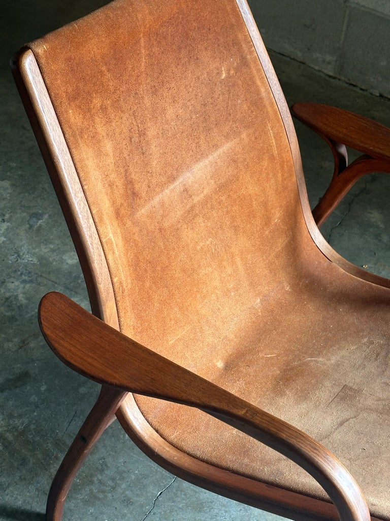 1960s Yngve Ekström for Swedese Teak and Suede Lounge Chair | Chairish