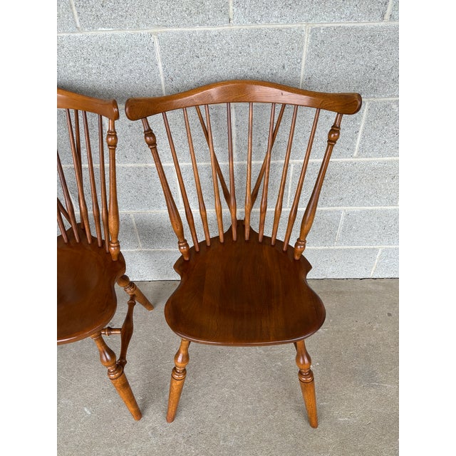 Mid 20th Century Ethan Allen Nutmeg Maple Windsor Brace Back Side Chairs - Set of 4 For Sale - Image 5 of 12