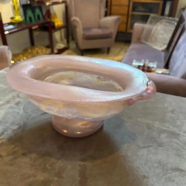 Traditional 1970s Pink Scavo Murano Glass Oval Bowl by Cenedese For Sale - Image 3 of 15