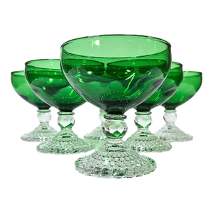 Art Nouveau Emerald Champagne Coupes- Set of Six