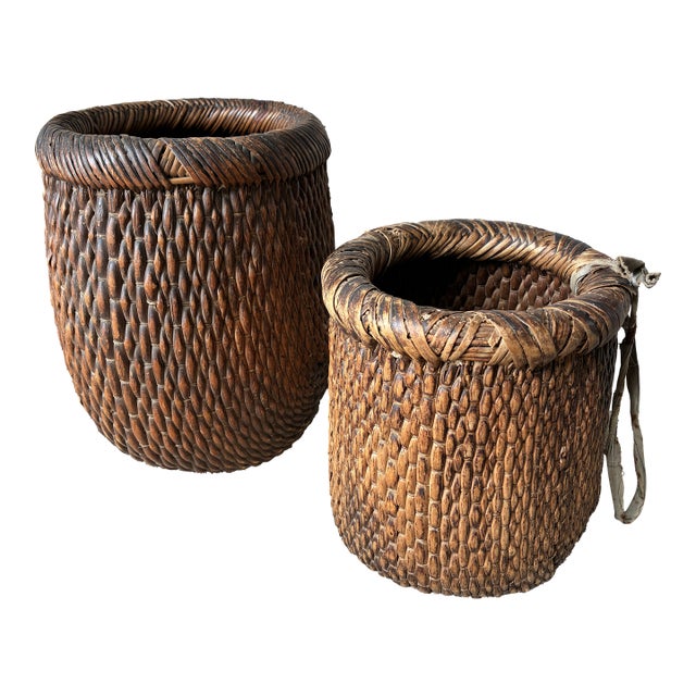 Pair of Vintage Woven Baskets For Sale