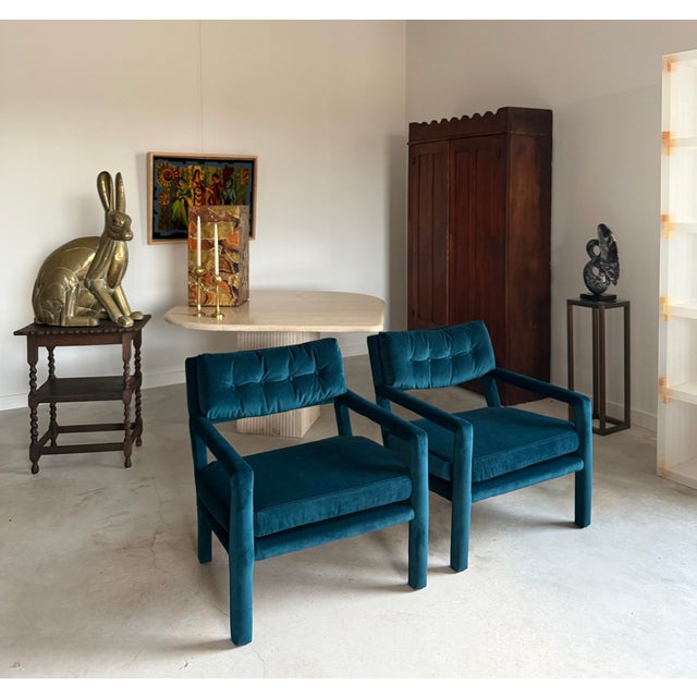 Pair Re-Upholstered Emerald Green Velvet Parsons Lounge Chairs Milo Baughman For Sale - Image 18 of 18
