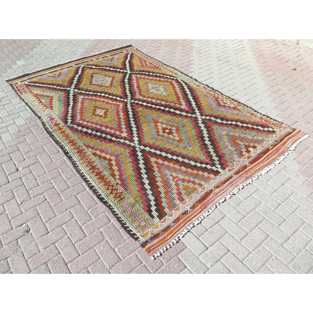 Timeless Handmade Embroidered Nomadic Kilim - 80"x135" For Sale - Image 12 of 12